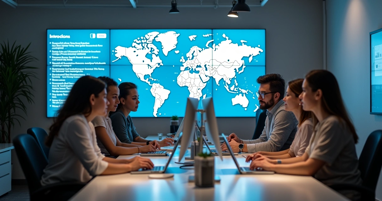 Equipe de agência de turismo usando computadores para reservas 