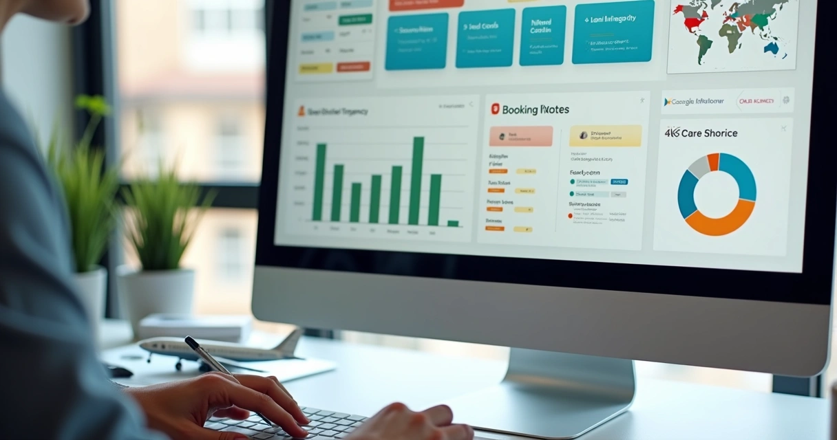 Tela de CRM específico para agências de turismo com funil de vendas e métricas visíveis 